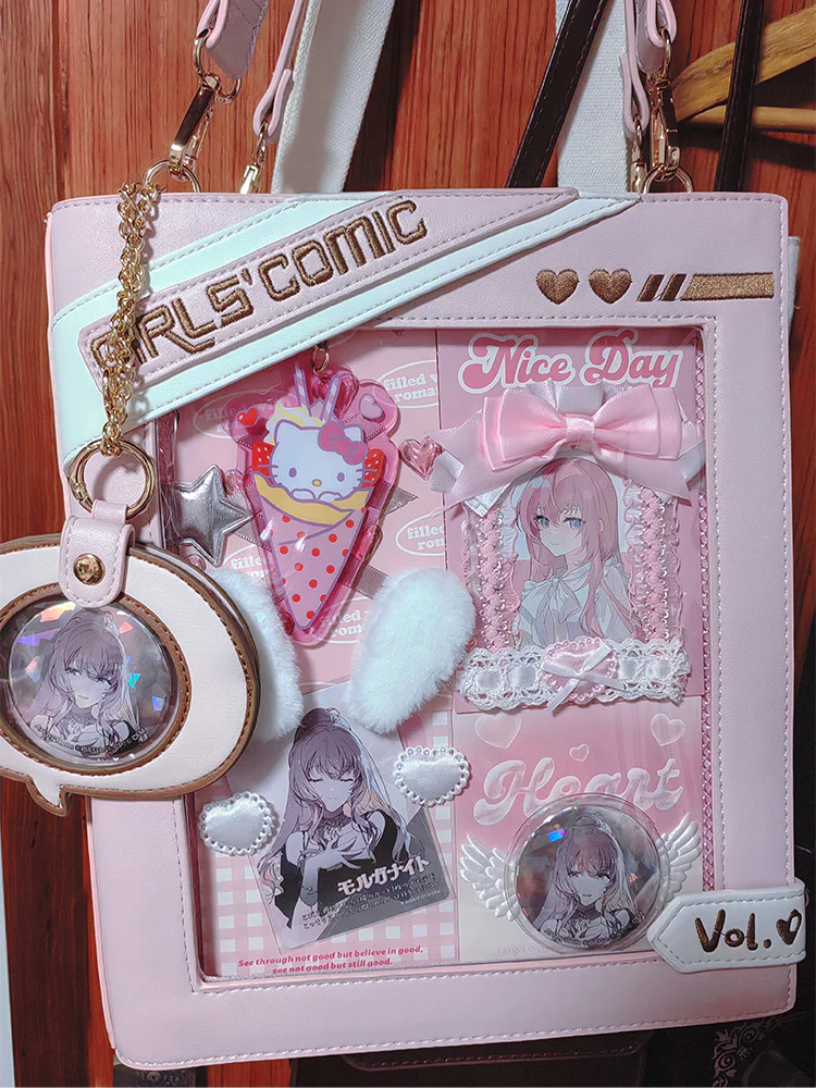 Cute Comic-Style Book Ita Bag with Crossbody and Backpack Design - Image 11
