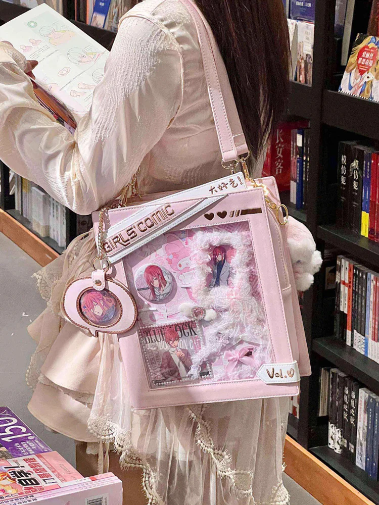 Cute Comic-Style Book Ita Bag with Crossbody and Backpack Design - Image 22