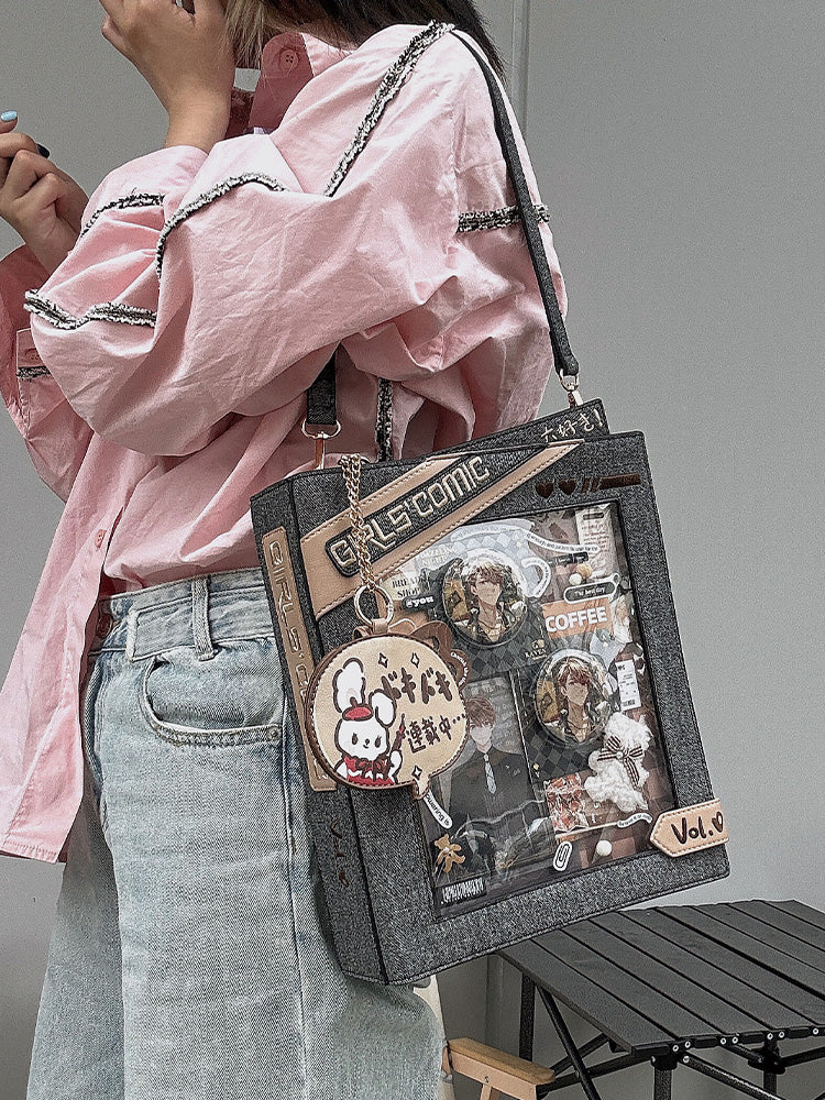 Cute Comic-Style Book Ita Bag with Crossbody and Backpack Design - Image 5