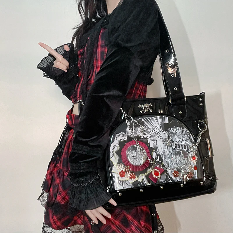 Punk Clear Doll Shoulder Bag Metal Skull Chain Lolita Totes - Image 6