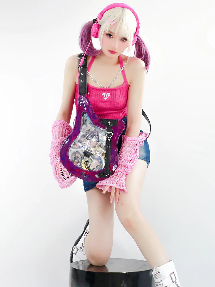 Y2K Guitar and Bass-Shaped Ita Bag with Pin Display Design - Image 16