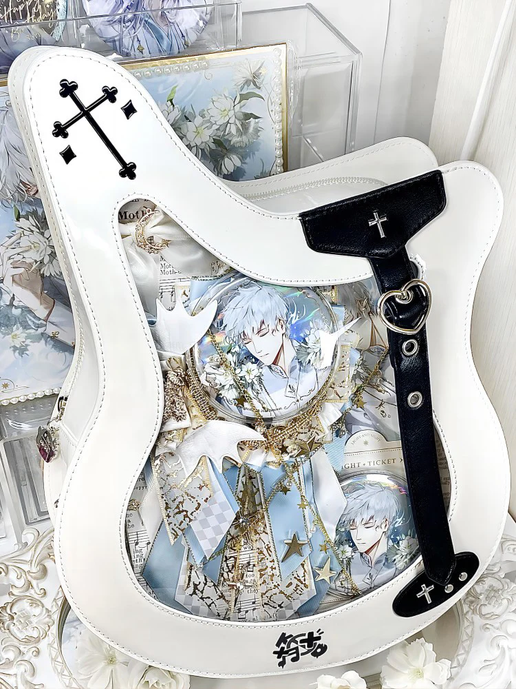 Y2K Guitar and Bass-Shaped Ita Bag with Pin Display Design - Image 25