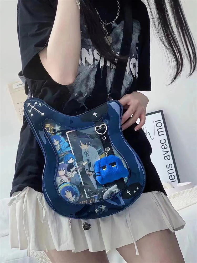 Y2K Guitar and Bass-Shaped Ita Bag with Pin Display Design - Image 3