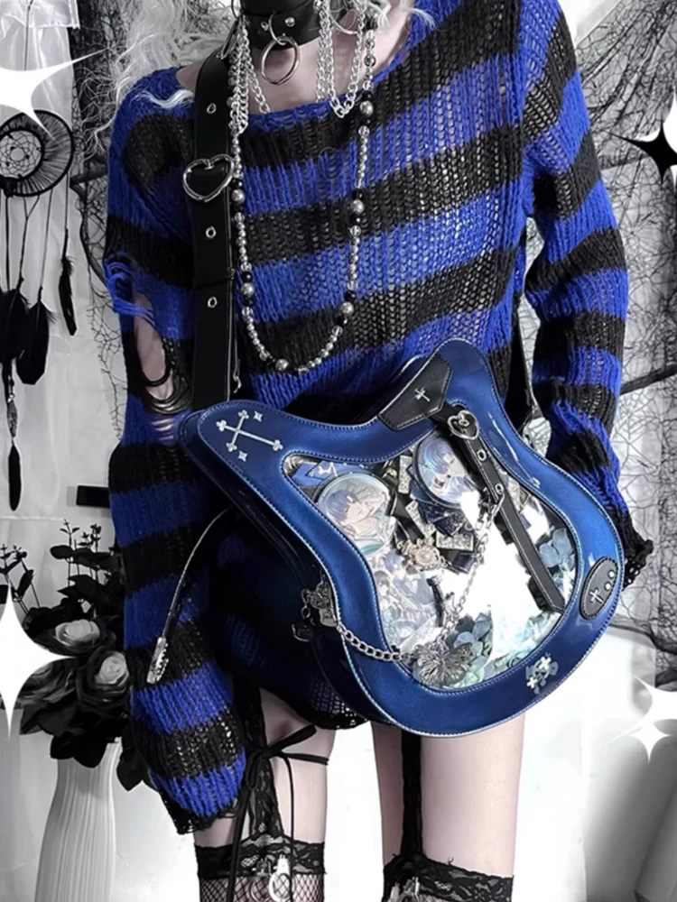 Y2K Guitar and Bass-Shaped Ita Bag with Pin Display Design - Image 4