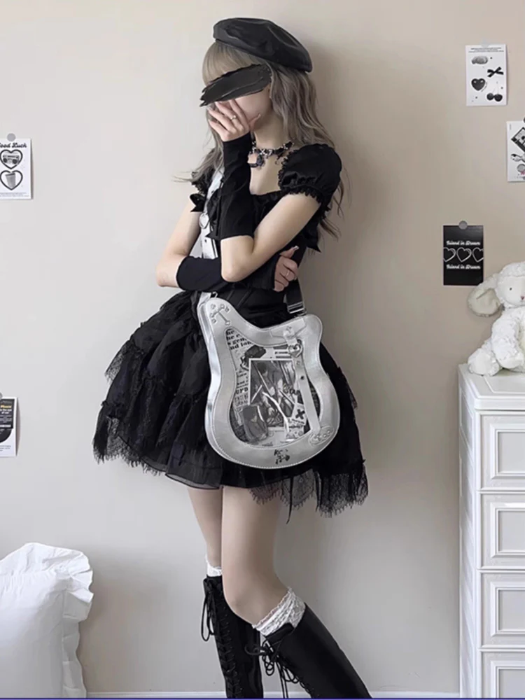 Y2K Guitar and Bass-Shaped Ita Bag with Pin Display Design - Image 7