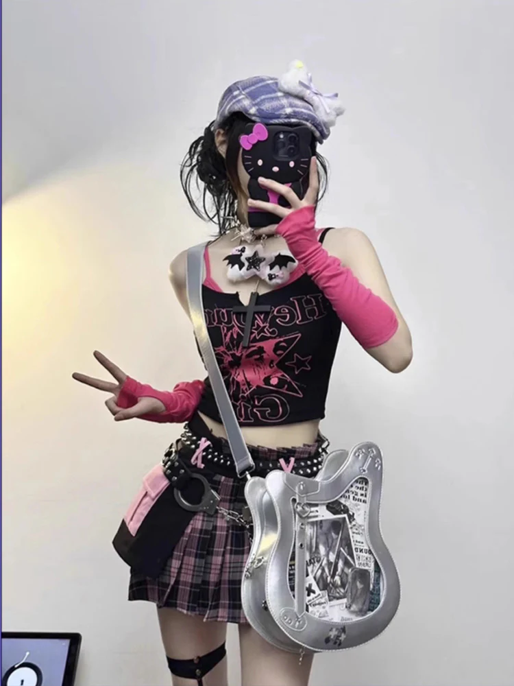 Y2K Guitar and Bass-Shaped Ita Bag with Pin Display Design - Image 9