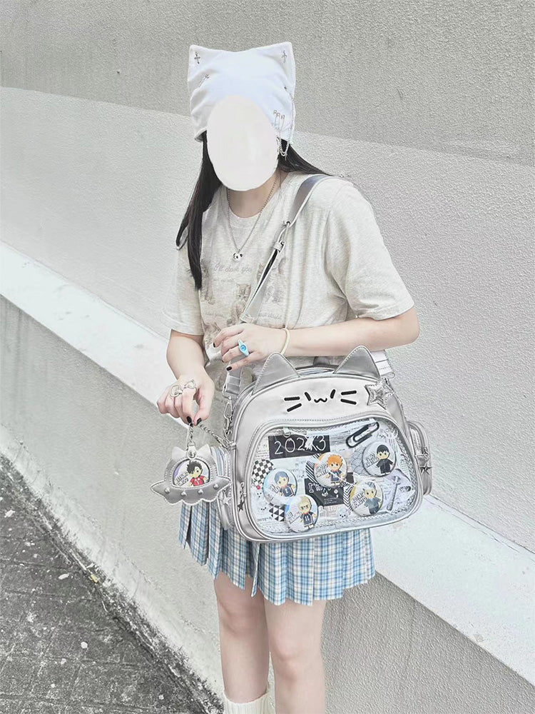 Y2K Japan Silver Cat Pin Backpack - Image 6
