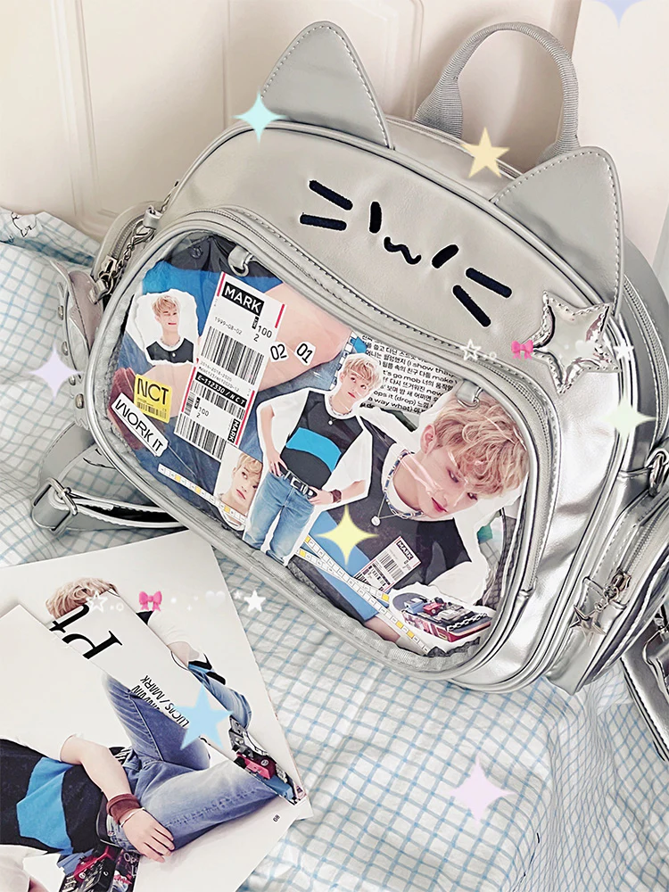 Y2K Japan Silver Cat Pin Backpack - Image 8